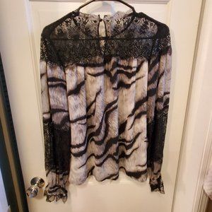 Black Lace Animal Pring Blouse White House Black Market